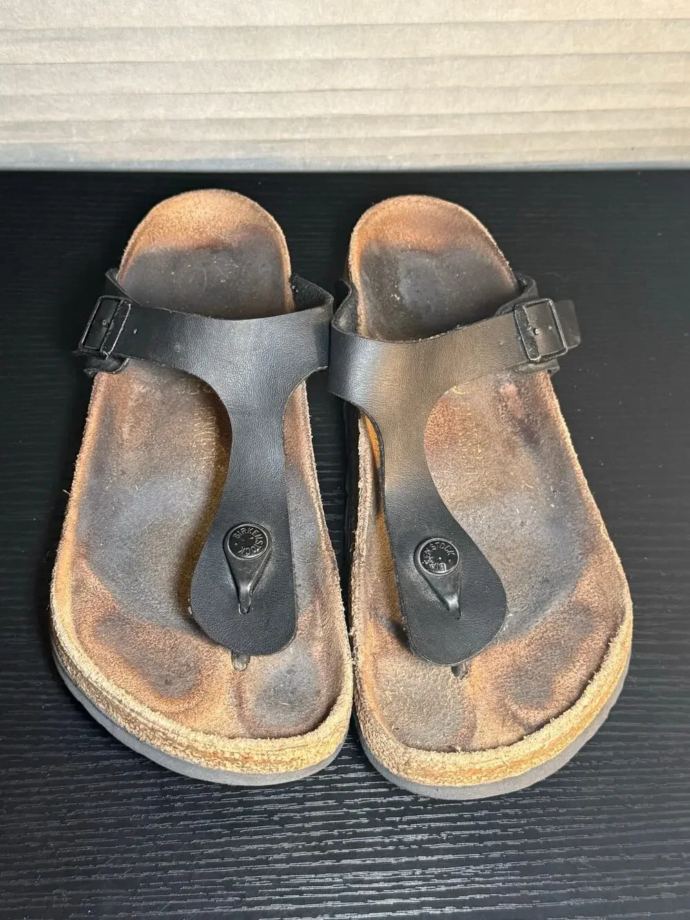 Birkenstock Gizeh Black Leather Thong Sandals EU39 US 8 Narrow Footbed
